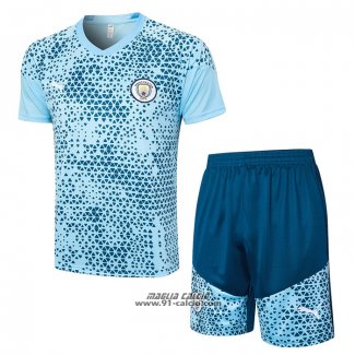 Tuta da Track Manchester City Manica Corta 2023-2024 Blu - Pantaloncini