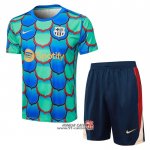 Tuta da Track Barcellona Manica Corta 2024-2025 Verde - Pantaloncini