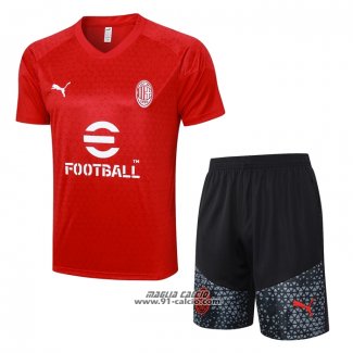 Tuta da Track Milan Manica Corta 2023-2024 Rosso - Pantaloncini