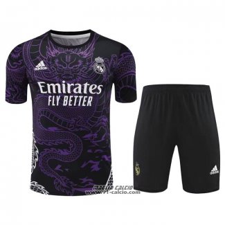 Tuta da Track Real Madrid Dragon Manica Corta 2024-2025 Purpura - Pantaloncini