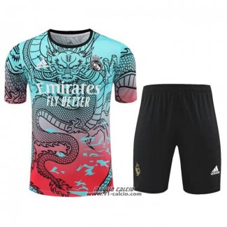 Tuta da Track Real Madrid Dragon Manica Corta 2024-2025 Verde e Rosso - Pantaloncini