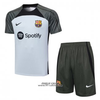 Tuta da Track Barcellona Manica Corta 2023-2024 Grigio - Pantaloncini