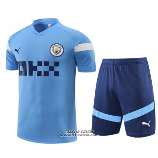 Tuta da Track Manchester City Manica Corta 2022-2023 Blu - Pantaloncini