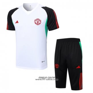 Tuta da Track Manchester United Manica Corta 2023-2024 Bianco e Nero - Pantaloncini