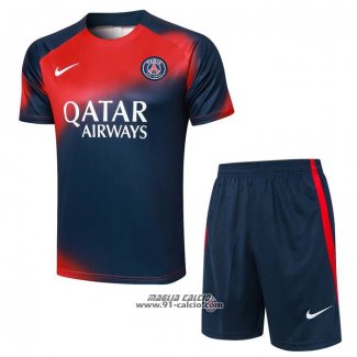 Tuta da Track Paris Saint-Germain Manica Corta 2023-2024 Rosso e Blu - Pantaloncini