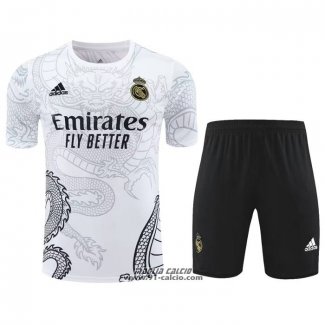 Tuta da Track Real Madrid Dragon Manica Corta 2024-2025 Bianco - Pantaloncini